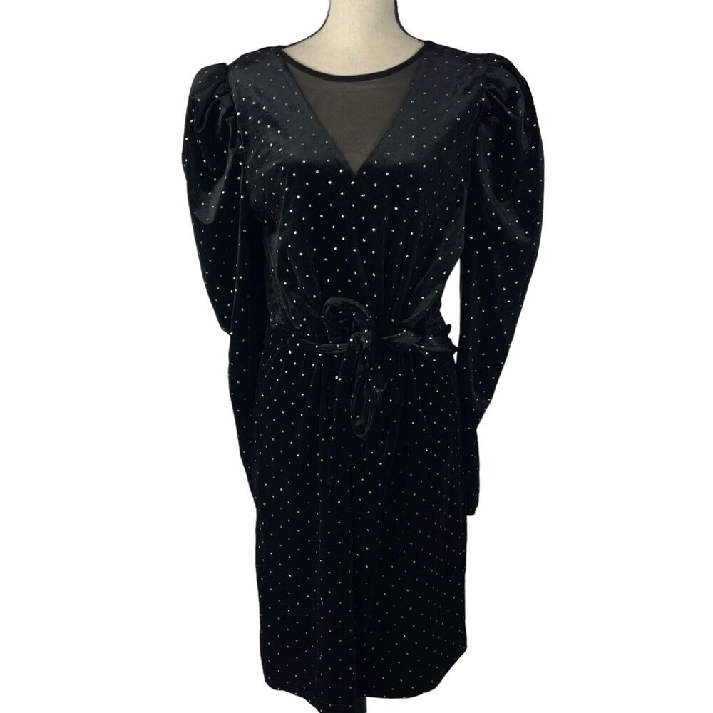 INC International Concepts X-Large Velour Dress Puff Sleeve Stretch Polka Dot